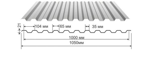 Профнастил оцинкованный С-21 1050x3000 купить недорого в Емельяновке